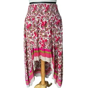 BTFBM Boho Floral print High Low Elastic Waist Maxi Skirt Women's Size Medium